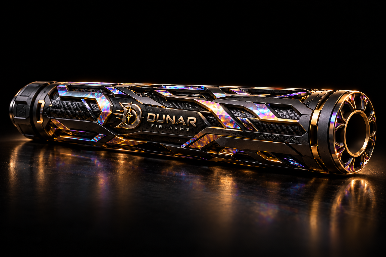 Dunar signature exterior in black, sculpted gold and holographic colors